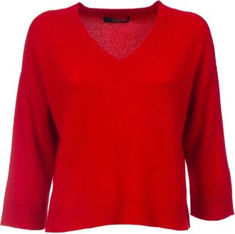 Max Mara Cashmere V-hals Cropped Trui - Dames - Cashmere truien - Rood - S - Kasjmier - Truien & Vesten