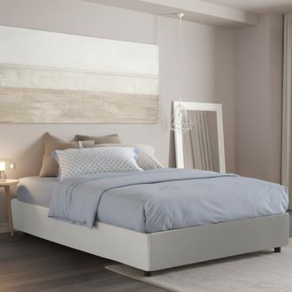 Dmora Dmora - Cama Matrimonial Dabadak, Cama Contenedor Con Tapizado En Ecopiel, 100% Made In Italy, Apertura Frontal, Con Colch&oacute;n Cm 140x200 Incluido, Blan