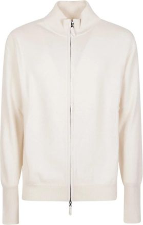Ballantyne Plain Full Zip Cardigan - Heren - Vesten - Wit - L - Kasjmier - Truien & Vesten