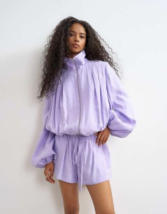 Topshop Giacca in modal lilla con collo a imbuto-Viola