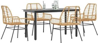 vidaXL Juego De Comedor Jard&iacute;n 5 Piezas Rat&aacute;n Sint&eacute;tico Marr&oacute;n Vidaxl