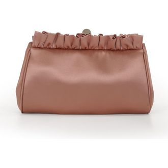 Badgley Mischka Olivia Satin Ruffle Top Pouch Clutch in English Rose at Nordstrom, Size Medium