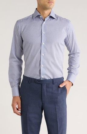 Eton Geometric Print Slim Fit Dress Shirt in Medium Blue at Nordstrom Rack, Size 15
