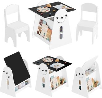 Woltu Set Tavolo E Sedia Per Bambini Con Cavalletto, Tavolo Con 2 Sedie Per Bambini Per Disegnare, Studiare E Leggere, Bianco - Woltu