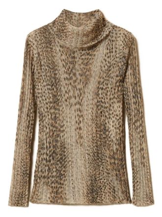 Twin-Set Ribbed Knit Sweater With Animal-Inspired Pattern