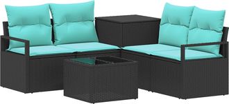 vidaXL Juego De Sof&aacute; 6 Uds. Negro Y Azul Rat&aacute;n Sint&eacute;tico Y Acero Vidaxl