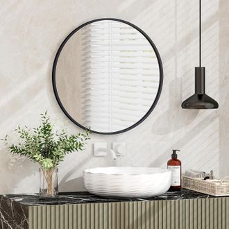Costway Costway Espejo De Pared De 61 Cm, Espejo Decorativo Montado En Pared Con Marco De Metal Mate Cepillado Antioxidante Para Decoraci&oacute;n Minimalista Del Ho