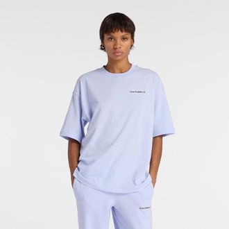 New Balance Womens Sport Graphic Oversized T-Shirt in Purple Cotton Jersey, size 2X-Large