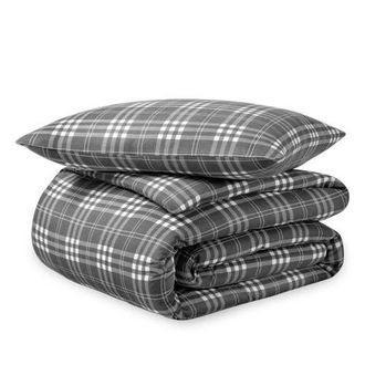 Bare Home 100% Cotton Flannel Duvet Cover & Sham Set in Stirling Plaid - Grey/white at Nordstrom, Size California King