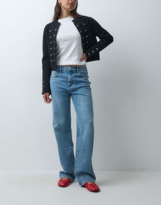 Vero Moda Allison jeans dritti a vita media in denim azzurro chiaro-Blu