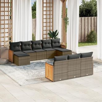 vidaXL Set De Sof&aacute;s De Jard&iacute;n 10 Pzas Con Cojines Rat&aacute;n Sint&eacute;tico Gris Vidaxl