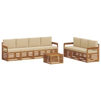 vidaXL Juegos De Sof&aacute;s 8 Pcs Natural Y Beige Madera De Acacia S&oacute;lida Vidaxl