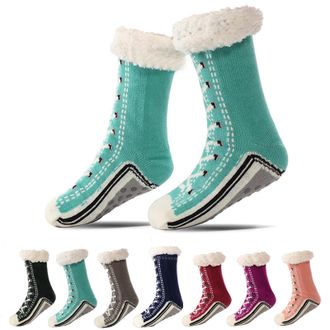 Generic Ultra-thick Cute Slipper Home Socks for Women Non Slip Grippy Warm Cozy Fluffy Home Socks with Silicone Grips Winter Thermal Fuzzy Bed Socks UK One Si