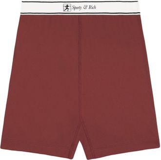 Sporty & Rich Runner Script bike shorts - women - Spandex/Elastane/Nylon - M - Brown