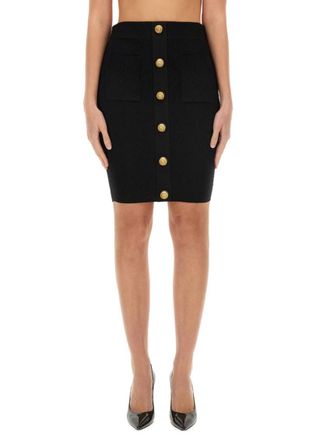 Balmain Black Textured Above Knee Skirt