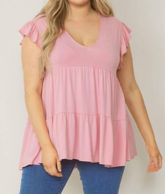 Entro Tiered Ruffle Babydoll Top In Baby Pink