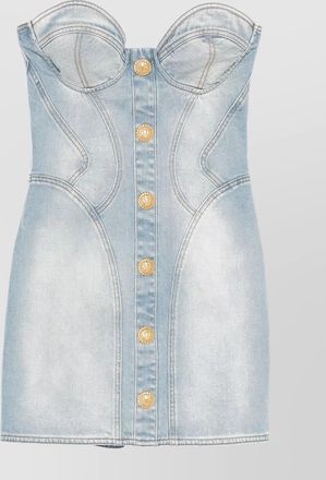 Balmain denim strapless sweetheart-neck mini dress