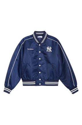 Sporty & Rich New York Yankees Curve Nylon Varsity Jacket in Dark Navy/white at Nordstrom, Size X-Small