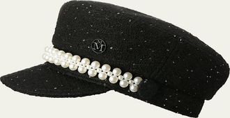 Maison Michel Abby Sequined Tweed Newsboy Hat