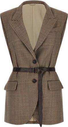 Brunello Cucinelli Jassen, Dames, Beige, S, Wol, Sparkling Houndstooth Vest