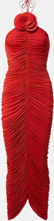 Magda Butrym Floral-appliqu&eacute; ruched jersey midi dress