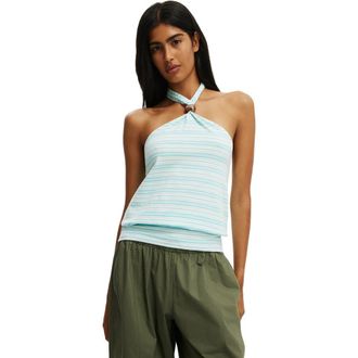 Cotton On Womens Ada Beaded Halter in Aqua Crush White Stripe at Nordstrom, Size Xx-Small