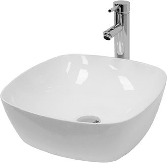 ECD Germany Lavabo cerámico ø 405x140 mm blanco ovalado con juego de desagüe