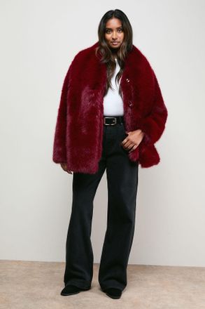 Oasis Womens Ecru Fur Jacket With Scarf - Berry - Size 12 UK