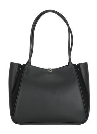 Coccinelle Smooth Black Leather Shoulder Bag with Suede Detailing