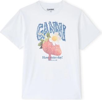 Ganni Have a Nice Day T-shirt - Dames - T-shirts - Wit - S - Katoen - Tops