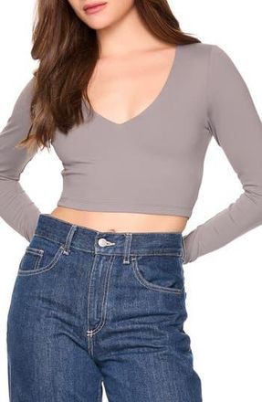 Susana Monaco Long Sleeve V-Neck Crop Top in Pewter at Nordstrom Rack, Size X-Small