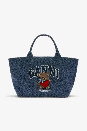 Ganni Navy Denim Medium Bear Tote