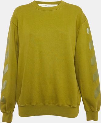 Off-white Green Cotton Crewneck Arrow Print Sweatshirt
