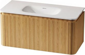 Royal Plaza Terra Badkamermeubelset - 100x46.2x46cm - solid surface wastafel wit mat - 1 wasbak - zonder kraangat - 2 lades - sandwood (licht eiken)