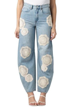 Blank NYC The Long Crochet Patch Barrel Leg Jeans in Surf Camp at Nordstrom, Size 24