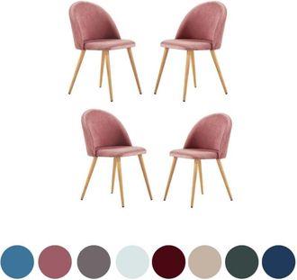 Life Interiors Life Interiors - Set of 4 Lucia Velvet Dining Room Chairs - Modern Dining Chairs Upholstery Curved Back w/ Wooden Legs - Rose