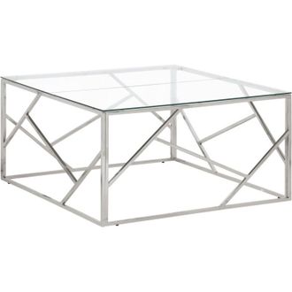 vidaXL Mesa De Centro Plateada Acero Inoxidable Y Vidrio Templado Vidaxl