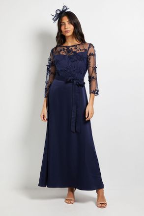 Wallis Womens Occasion Satin And Mesh Overlay Maxi Dress - Navy - Size 12 UK
