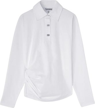 Ganni Polo met zware stretch jersey en gedrapeerd design - Dames - Polos - Wit - XS - Katoen - Tops