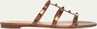 Valentino Garavani Rockstud Metallic City Flat Slide Sandals