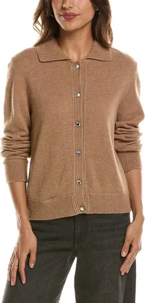 Fort&eacute; Cashmere Rib Trim Wool & Cashmere-Blend Polo Cardigan