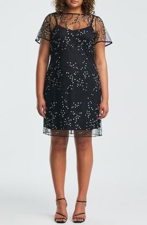 Estelle Floral Embroidered Mesh Cocktail Dress in Black at Nordstrom Rack, Size 24W