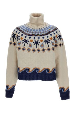 Alanui Light Blue Sweet Winter Fair Isle Virgin Wool Sweater