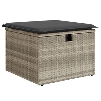 vidaXL Sgabello Giardino E Cuscino Grigio Chiaro 55x55x37cm Polyrattan - Vidaxl