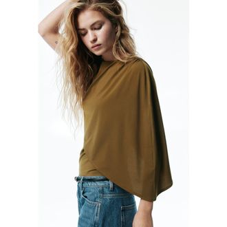H&M Cape-detail Top in Dark Khaki Green at Nordstrom, Size X-Small