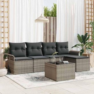 vidaXL Vidaxl - Set De Comedor De Jard&iacute;n 7 Pzas Y Cojines Rat&aacute;n Sint&eacute;tico Negro