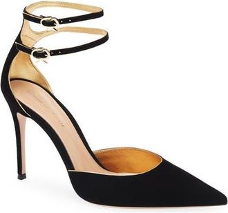 Gianvito Rossi Camoscio Double Ankle Strap Pointed Toe dOrsay Pump in Black Mekong at Nordstrom, Size 10.5Us