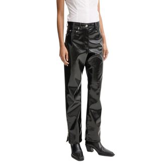 Msgm Msgm, Broeken, Dames, Zwart, M, Leer, Lakleren Broek