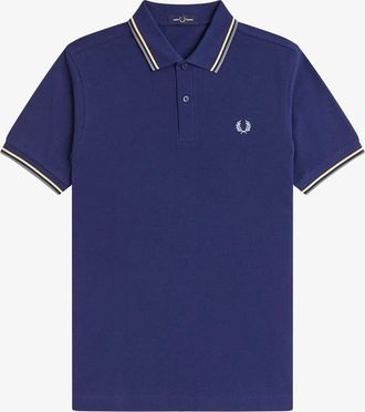 Fred Perry Mens Fred Perry M3600 Twin Tipped Fred Perry Shirt - French Navy/Champions Gold/Stockport Blue - Size: 38