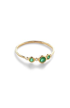 Monica Vinader Siren Emerald & Diamond Stacking Ring in 14K Solid Gold /Emerald at Nordstrom, Size 6.75